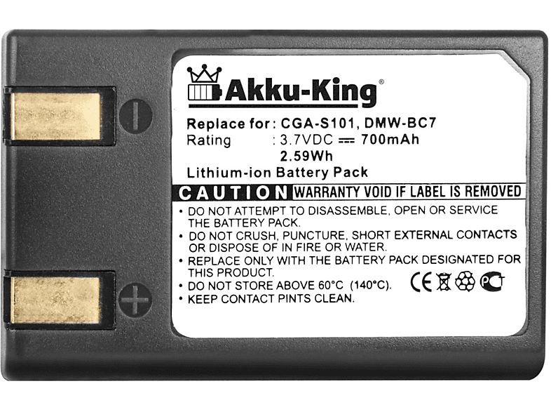 AKKU-KING Akku kompatibel mit Panasonic DMW-BC7 Li-Ion Kamera-Akku, 3.7 Volt, 700mAh