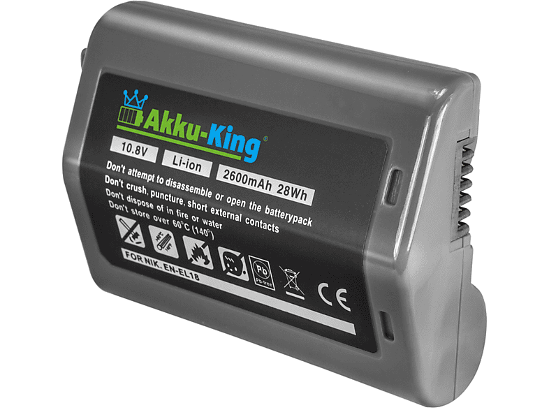 AKKU-KING Akku kompatibel mit 10.8 Kamera-Akku, 2600mAh Nikon Li-Ion Volt, EN-EL18