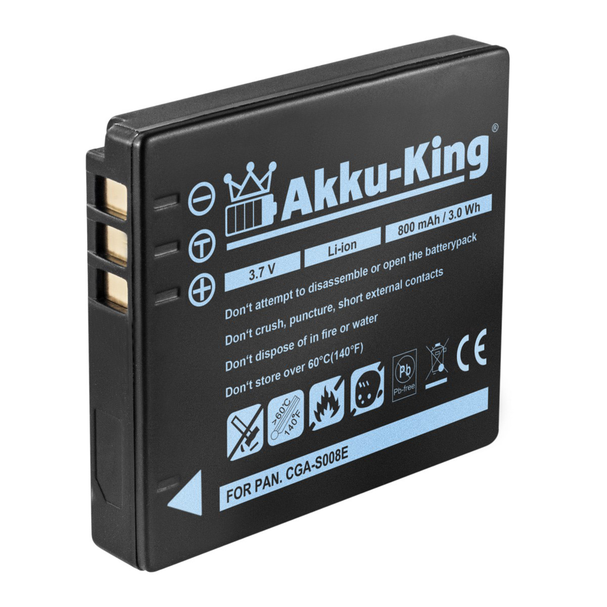 AKKU-KING Akku kompatibel mit Panasonic 3.7 CGA-S008E Li-Ion Volt, Kamera-Akku, 800mAh
