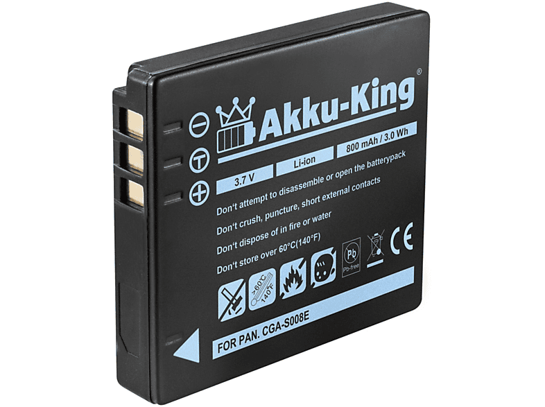 AKKU-KING Akku kompatibel mit Panasonic Volt, 3.7 CGA-S008E 800mAh Li-Ion Kamera-Akku