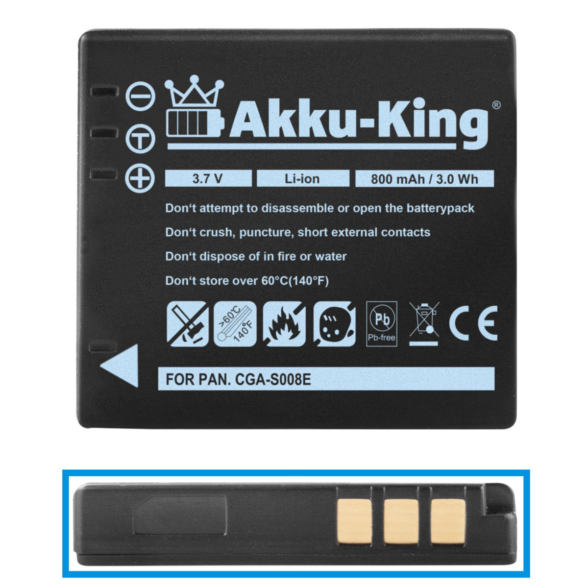 Li-Ion Akku mit 3.7 Panasonic CGA-S008E Kamera-Akku, kompatibel 800mAh AKKU-KING Volt,