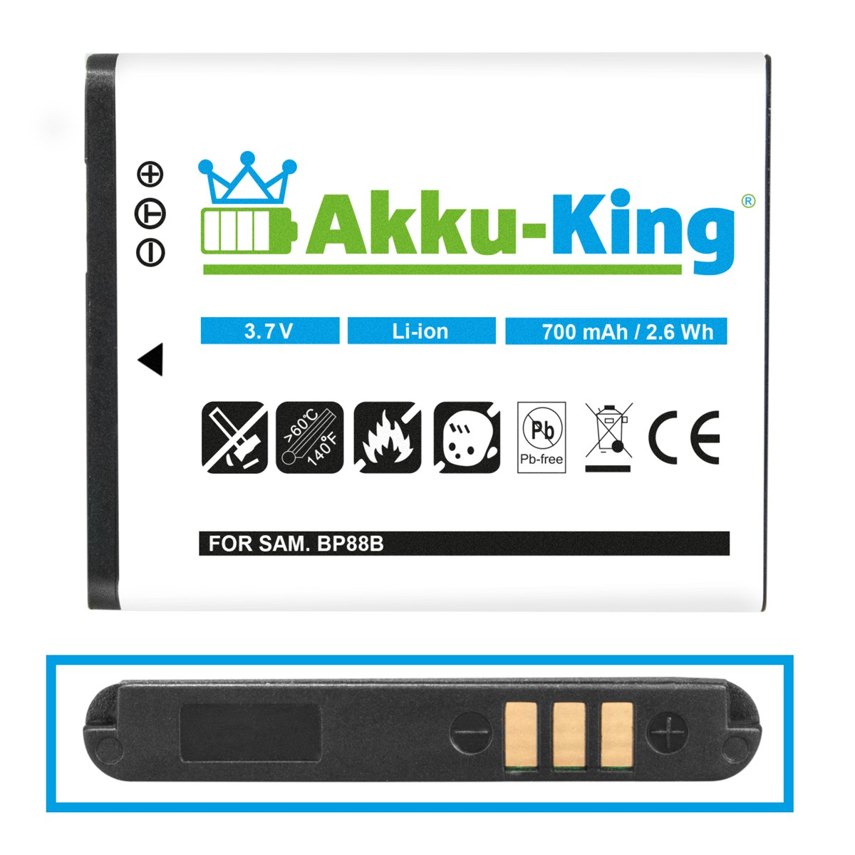 BP-88B AKKU-KING 3.7 Li-Ion Akku Kamera-Akku, 700mAh Volt, Samsung kompatibel mit