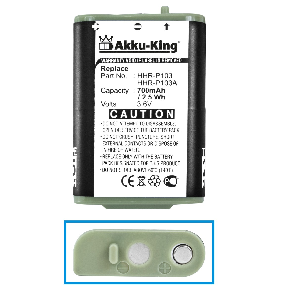 mit Akku Panasonic 3.6 Ni-MH HHR-P103 AKKU-KING kompatibel Geräte-Akku, 700mAh Volt,