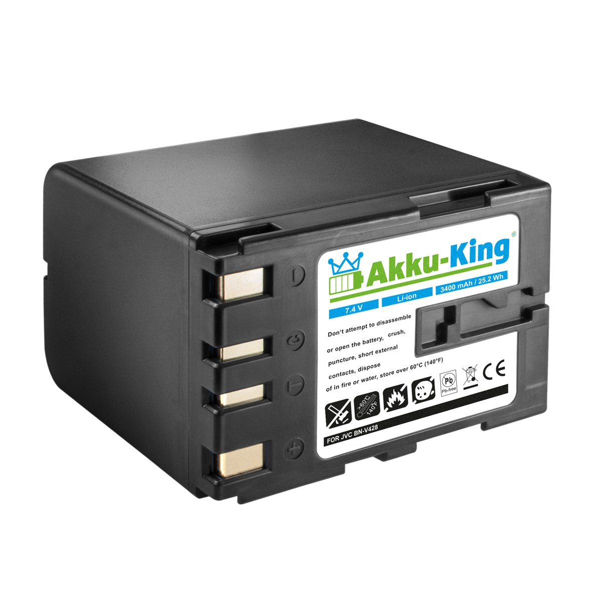 AKKU-KING Akku Kamera-Akku, kompatibel JVC Volt, 3400mAh BN-V428 Li-Ion mit 7.4