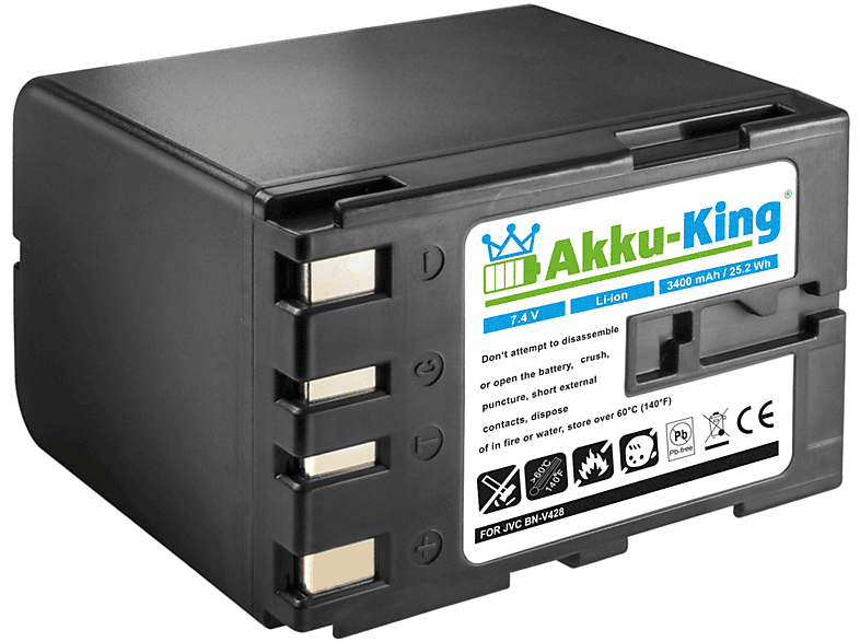 AKKU-KING Akku kompatibel mit JVC BN-V428 Li-Ion Kamera-Akku, 7.4 Volt, 3400mAh