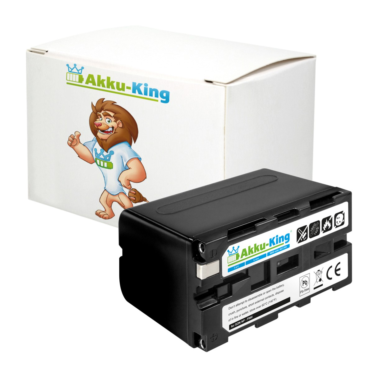 Volt, Akku NP-F960 7.4 AKKU-KING Sony Li-Ion kompatibel mit 6600mAh Kamera-Akku,