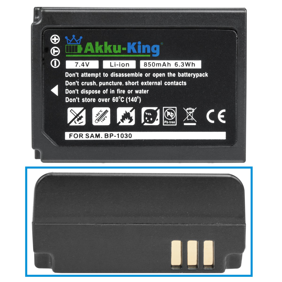 850mAh 7.4 kompatibel Li-Ion BP-1030 Volt, Akku Samsung AKKU-KING mit Kamera-Akku,
