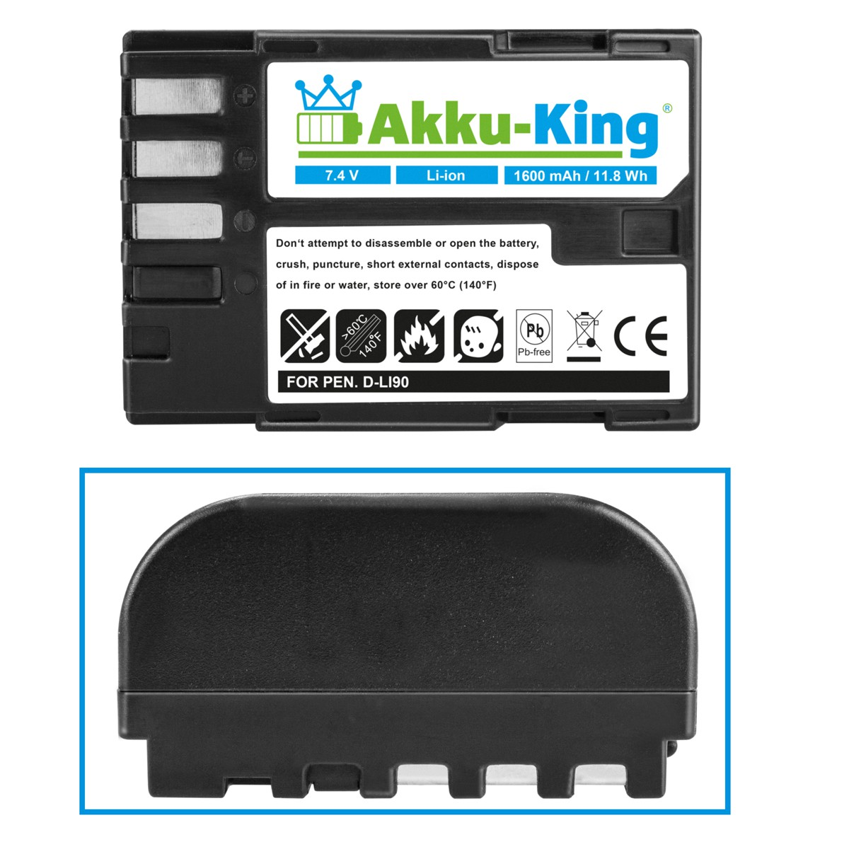 AKKU-KING Akku kompatibel mit Pentax 7.4 Volt, Kamera-Akku, 1600mAh D-Li90 Li-Ion