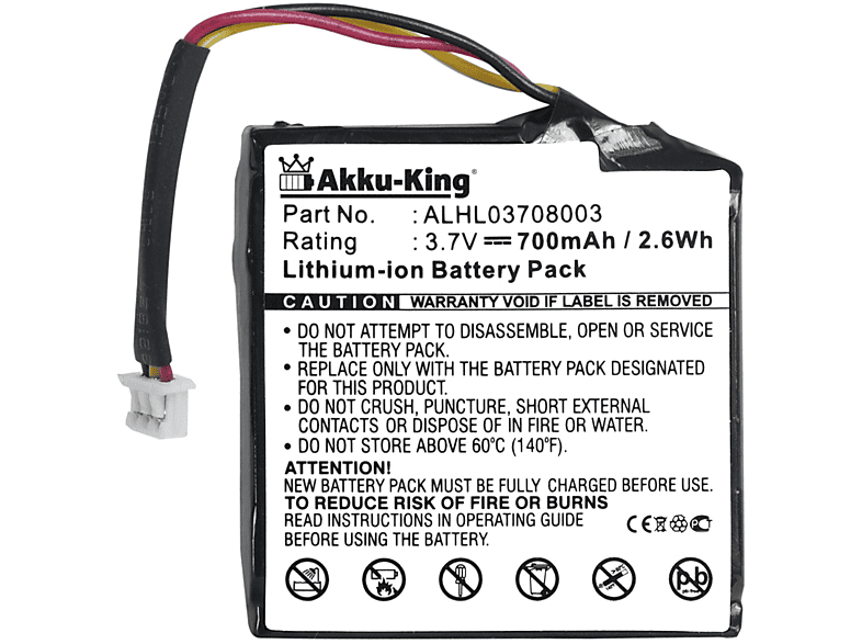 AKKU-KING Akku kompatibel mit TomTom ALHL03708003 Li-Ion Geräte-Akku, 3.7 Volt, 700mAh