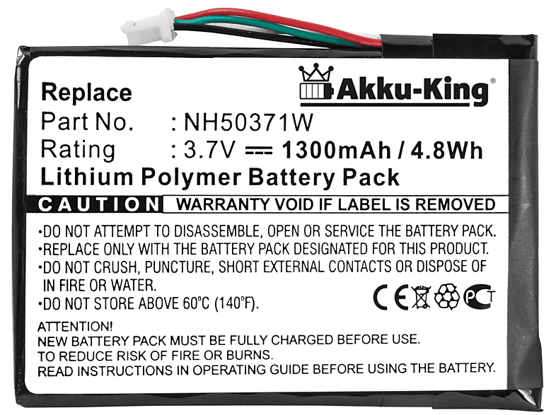 AKKU-KING Akku kompatibel mit Navigon 761NH50371W Li-Polymer Geräte-Akku, 3.7 Volt, 1300mAh