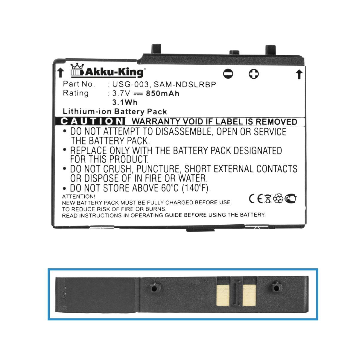 AKKU-KING Akku kompatibel mit Nintendo 850mAh Li-Ion Geräte-Akku, USG-003 Volt, 3.7