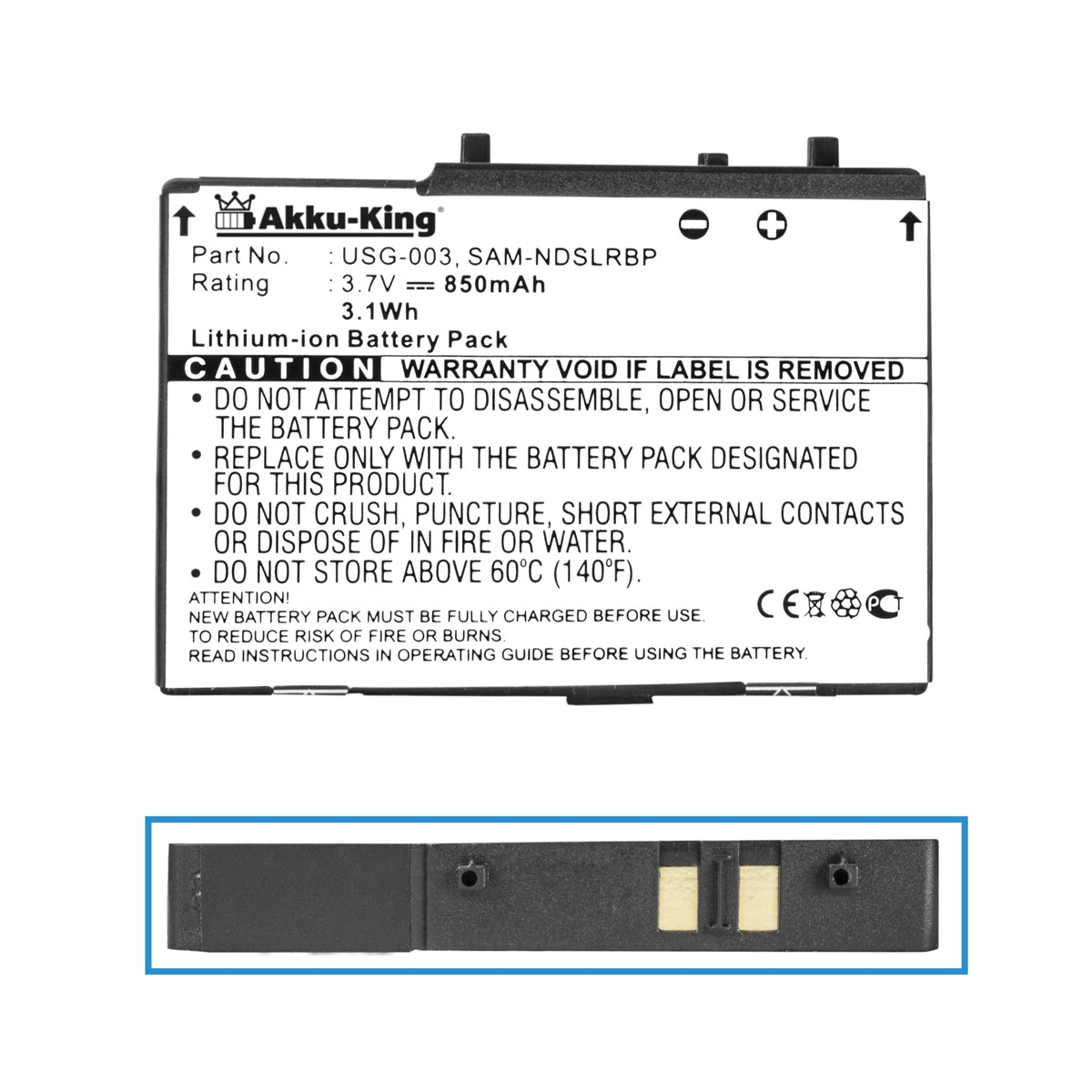 Li-Ion Akku mit 850mAh USG-003 Nintendo AKKU-KING Volt, 3.7 Geräte-Akku, kompatibel