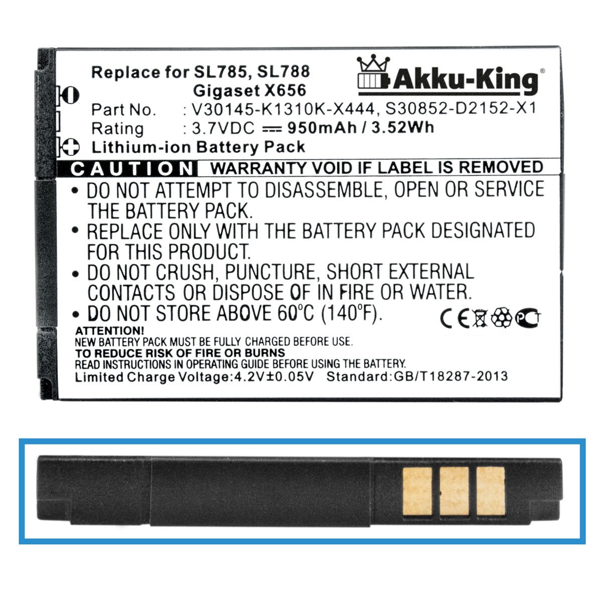AKKU-KING Akku kompatibel mit Siemens V30145-K1310K-X444 Li-Ion 950mAh Volt, Geräte-Akku, 3.7