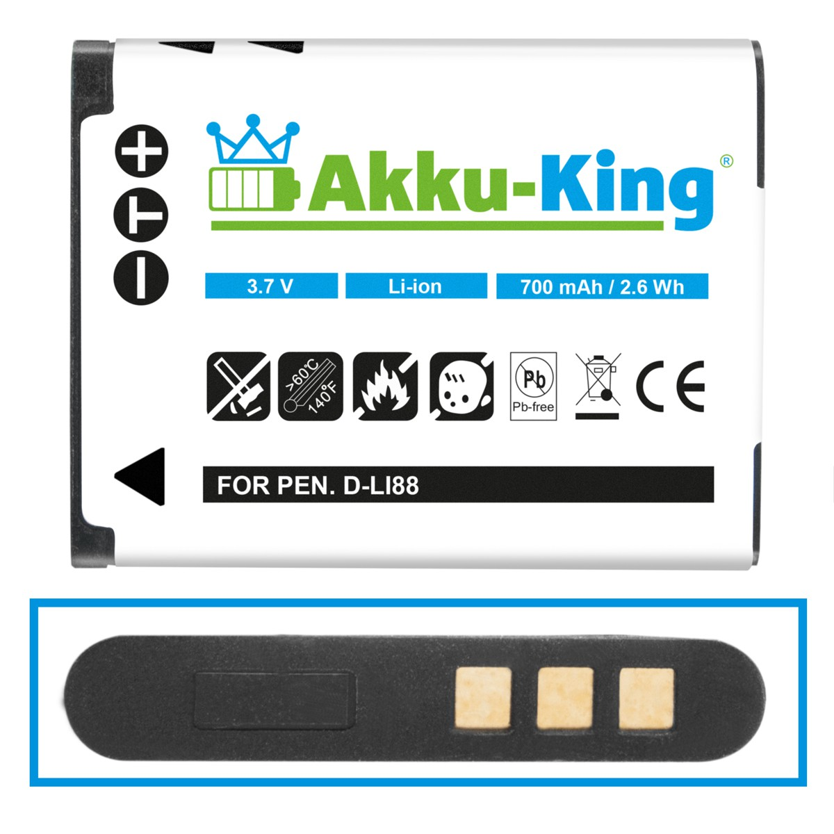 AKKU-KING Akku Volt, DB-L80 Kamera-Akku, 3.7 700mAh Sanyo Li-Ion kompatibel mit