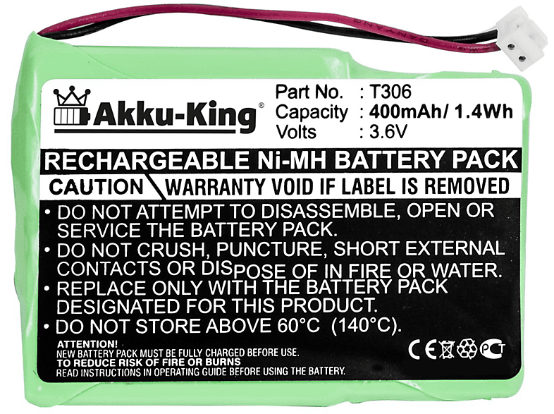 AKKU-KING Akku kompatibel mit Vodafone 4M3EMJZ Ni-MH Geräte-Akku, 3.6 Volt, 400mAh