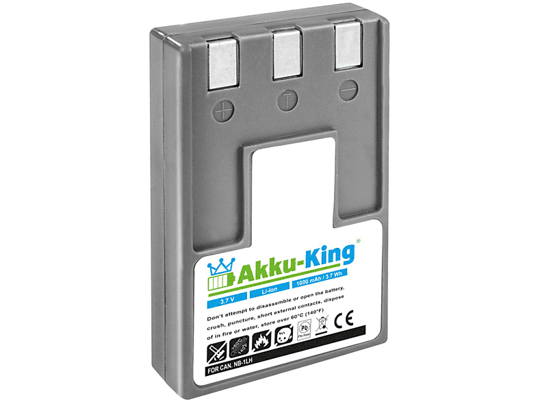 AKKU-KING Akku kompatibel mit 3.7 Li-Ion 1000mAh Kamera-Akku, Canon Volt, NB-1LH