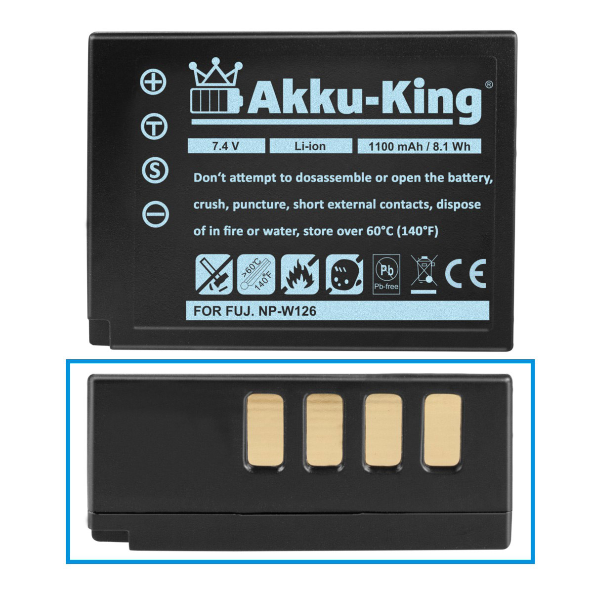 AKKU-KING Fuji NP-W126 mit 7.4 1100mAh Akku kompatibel Li-Ion Kamera-Akku, Volt,
