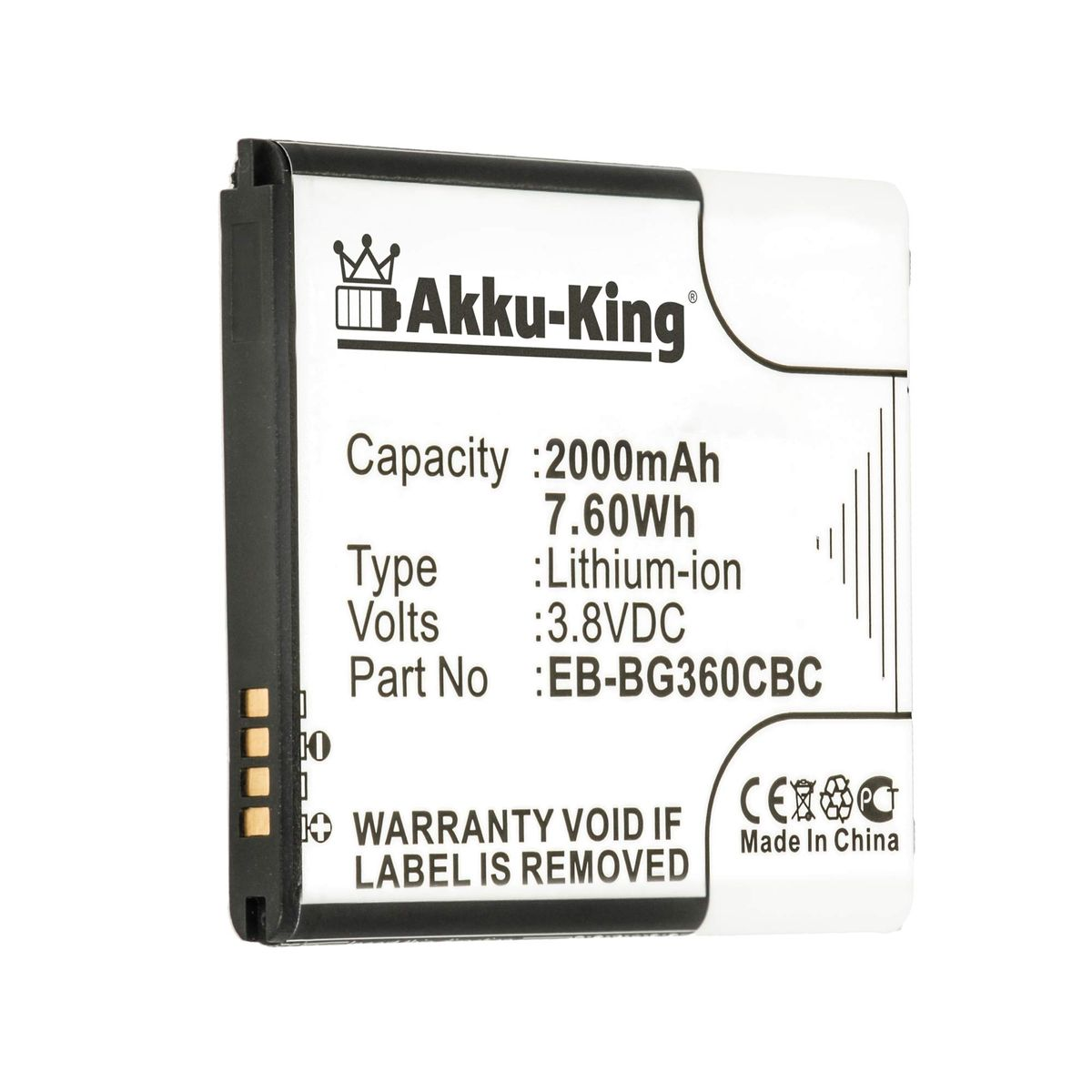Samsung AKKU-KING 2000mAh Li-Ion Handy-Akku, EB-BG360BBE kompatibel 3.8 Akku Volt, mit