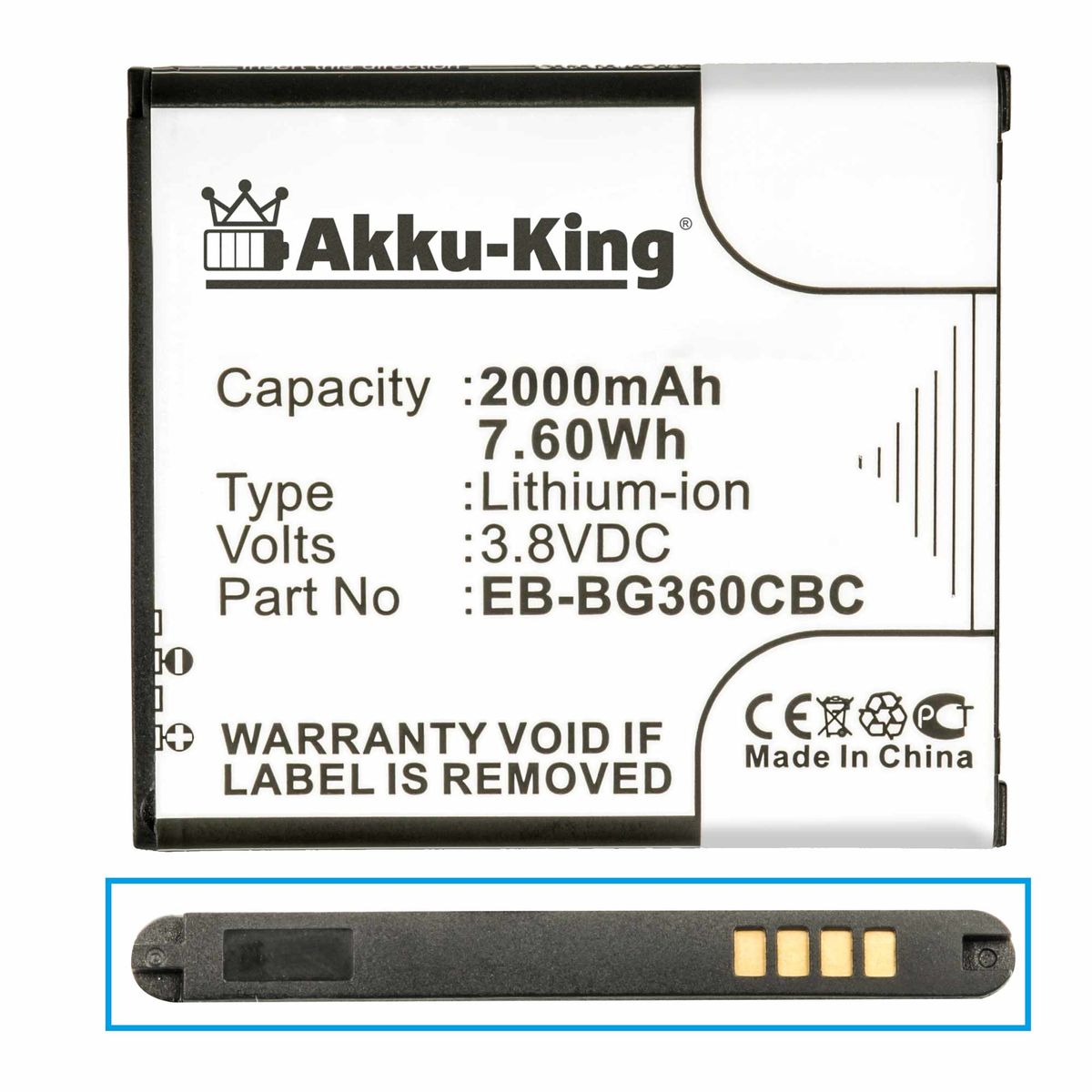 AKKU-KING Akku Samsung Li-Ion mit 3.8 2000mAh Volt, EB-BG360BBE Handy-Akku, kompatibel