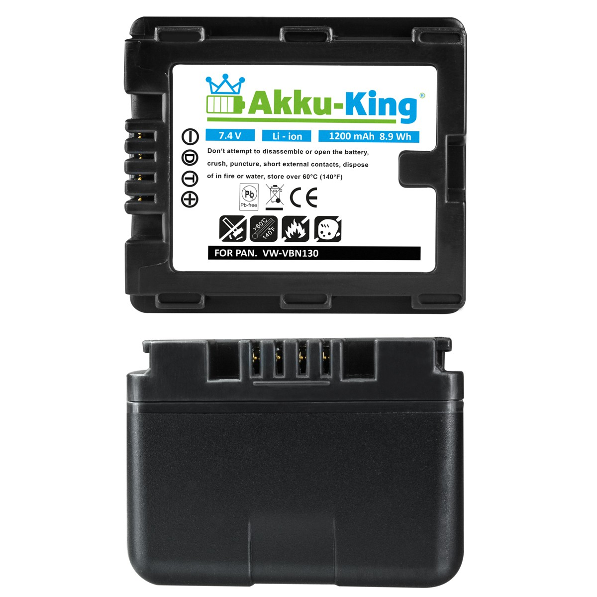AKKU-KING Akku kompatibel mit Panasonic Kamera-Akku, Volt, 1200mAh Li-Ion VW-VBN130 7.4