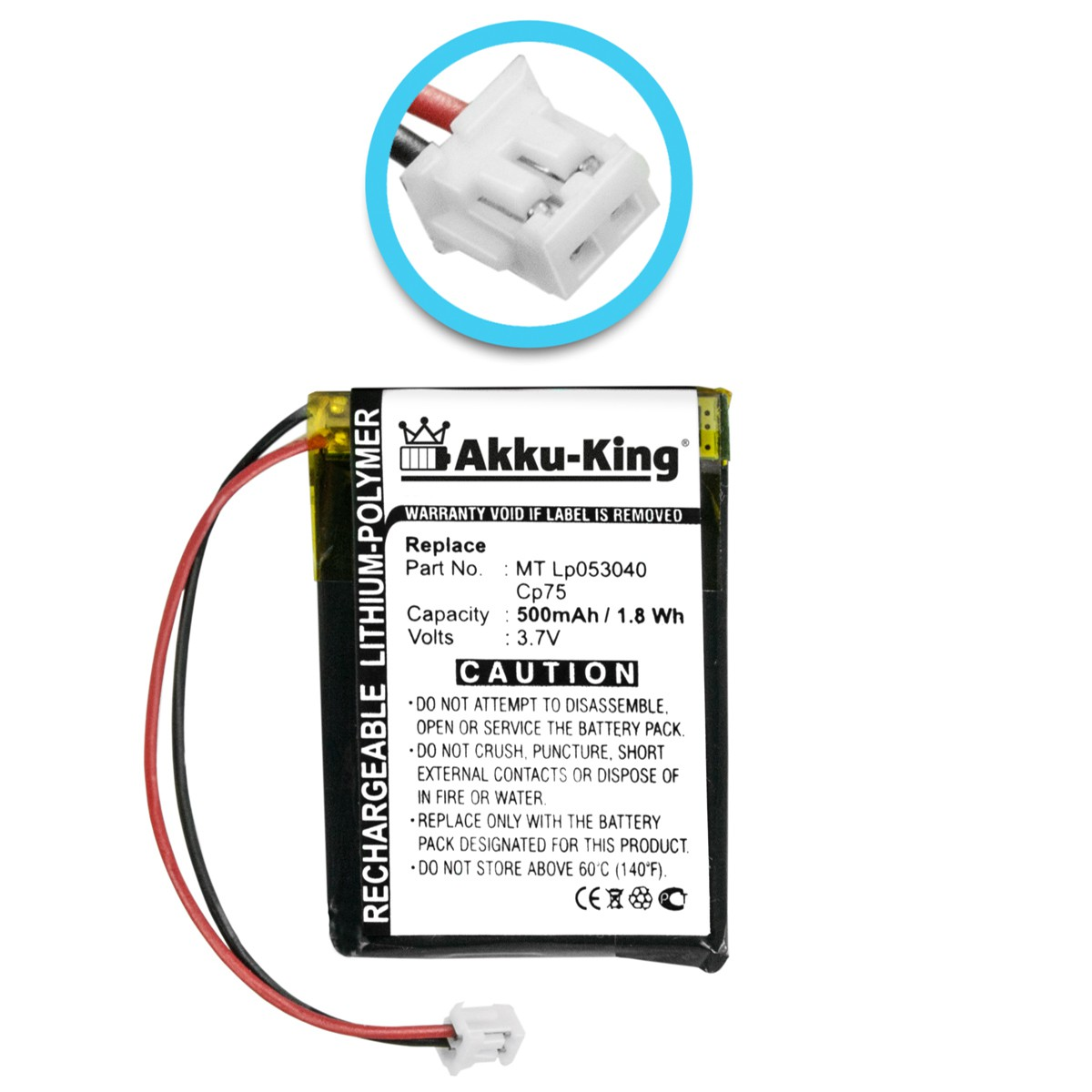 AKKU-KING Akku iDect Volt, mit LP053040 MT Geräte-Akku, 500mAh 3.7 kompatibel Li-Polymer