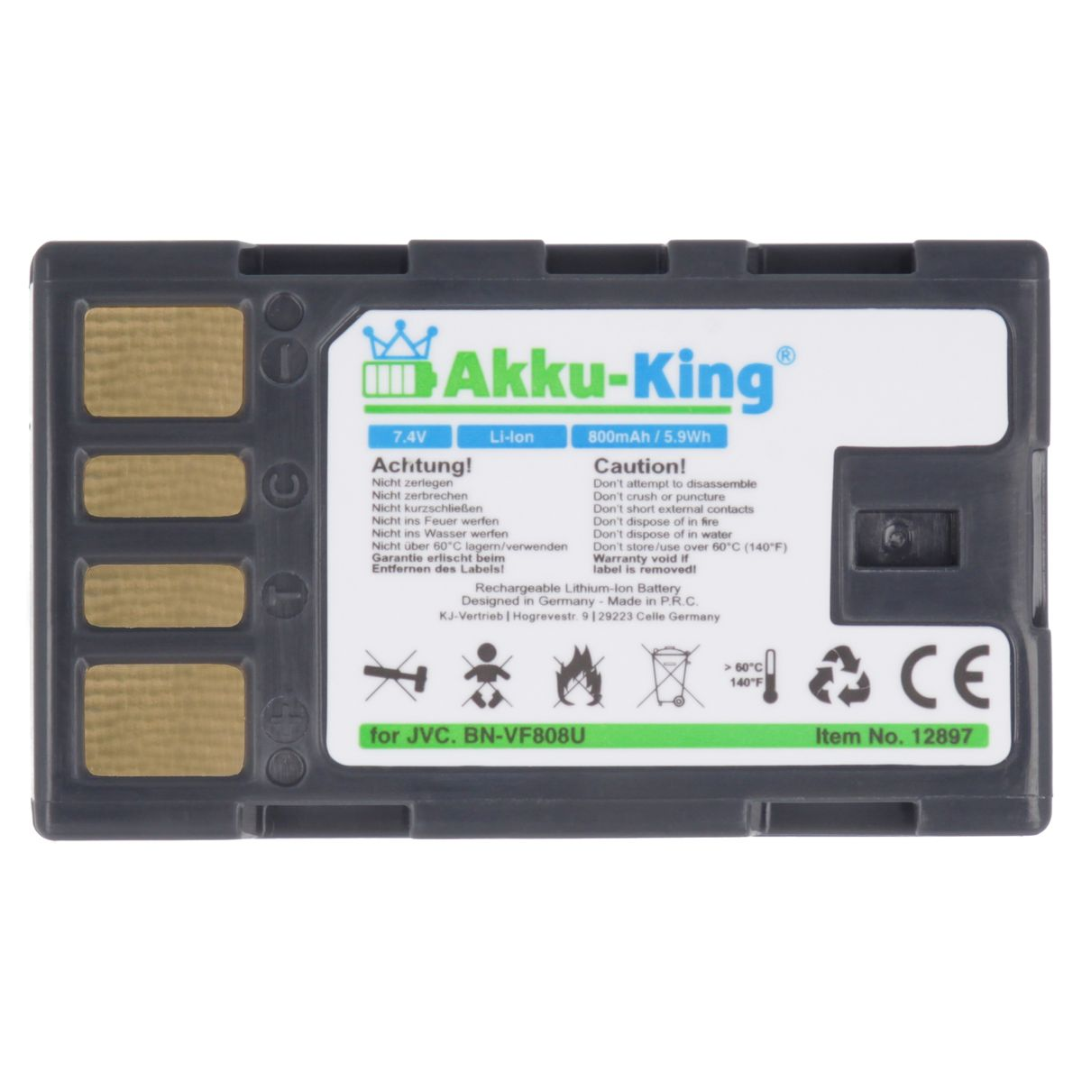 Akku 7.4 mit JVC Volt, Li-Ion AKKU-KING kompatibel BN-VF808U Kamera-Akku, 800mAh