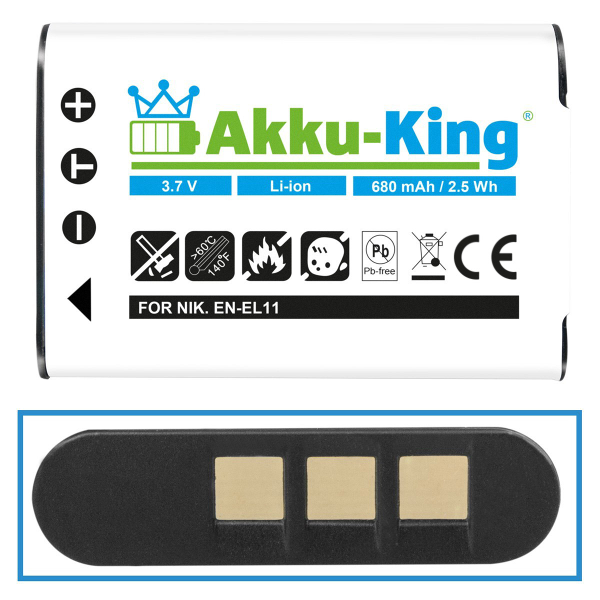 Kamera-Akku, Li-Ion 680mAh Sanyo mit DB-L70 Volt, AKKU-KING kompatibel 3.7 Akku