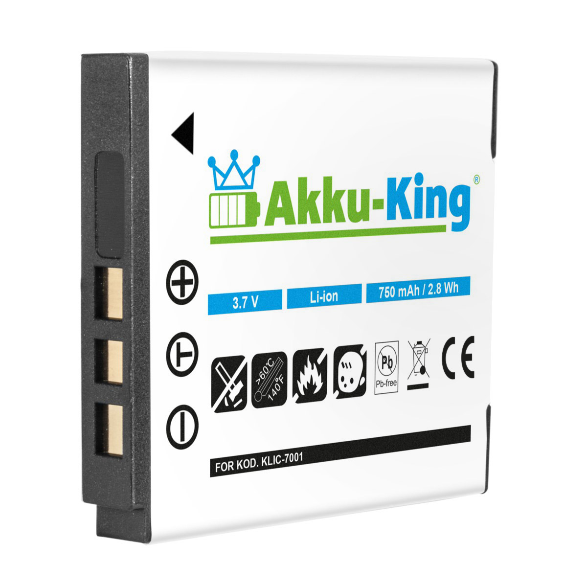Li-Ion 3.7 AKKU-KING Kamera-Akku, Volt, Klic-7001 750mAh kompatibel mit Kodak Akku