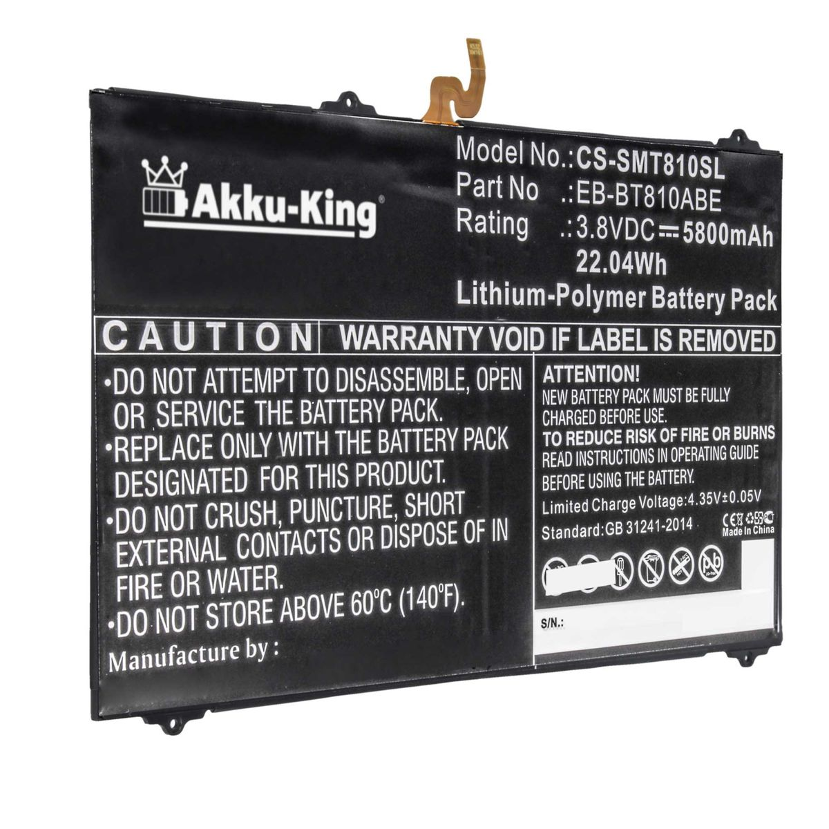 AKKU-KING Akku kompatibel mit Samsung Geräte-Akku, EB-BT810ABA 3.8 Volt, 5800mAh Li-Polymer