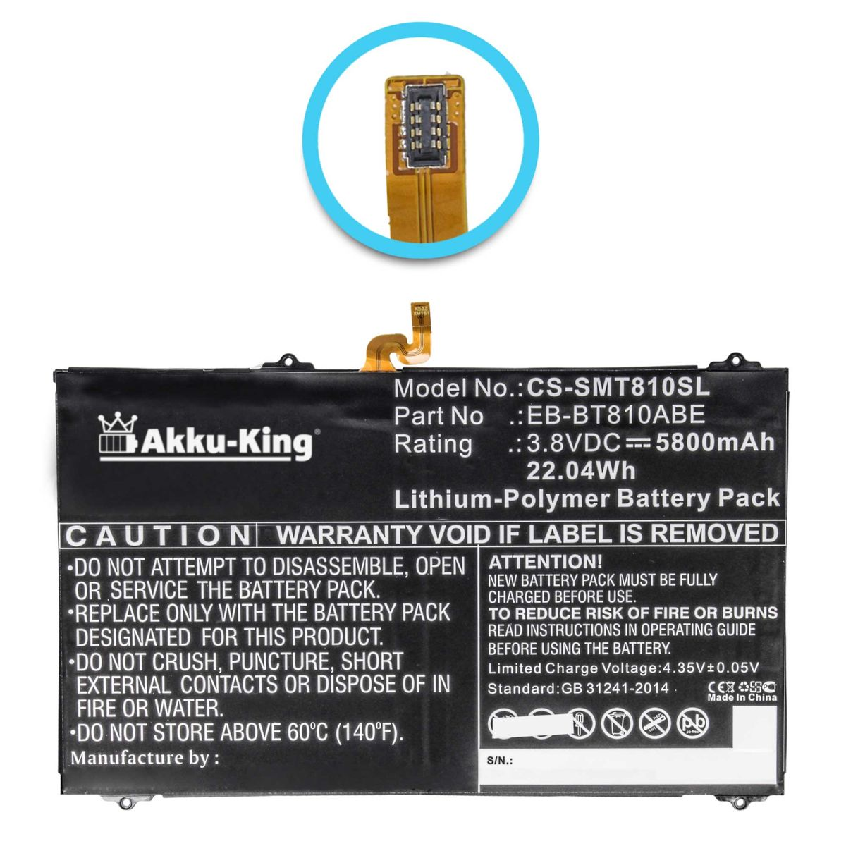 AKKU-KING Akku kompatibel mit EB-BT810ABA 3.8 Volt, Samsung Geräte-Akku, Li-Polymer 5800mAh