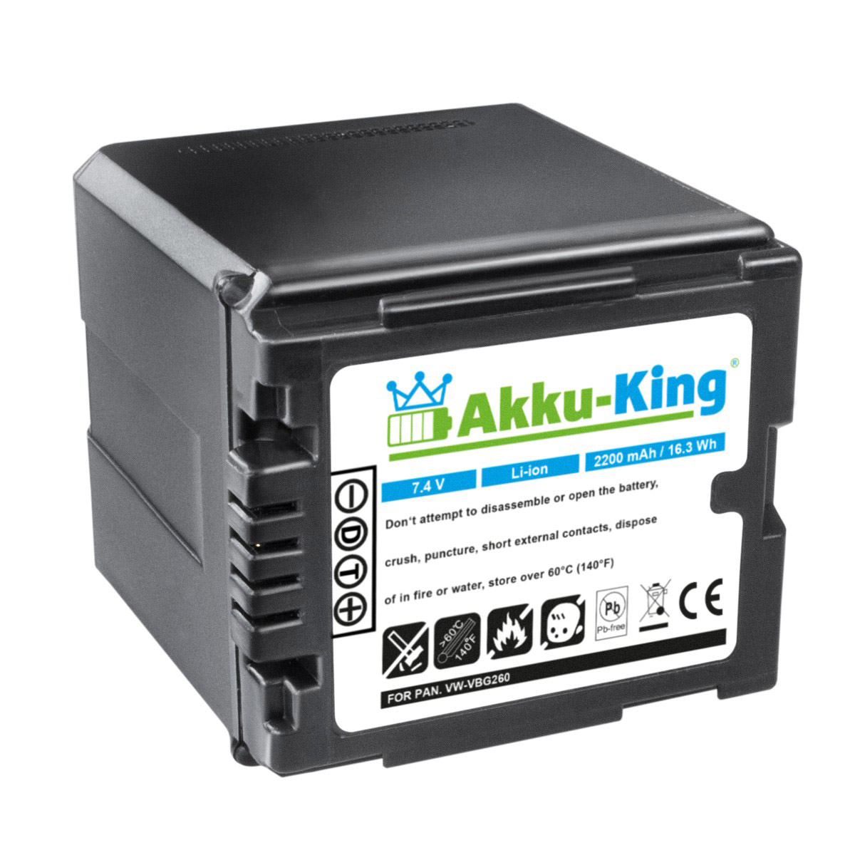 AKKU-KING Akku Panasonic Li-Ion kompatibel 2200mAh Kamera-Akku, VW-VBG260 mit Volt, 7.4