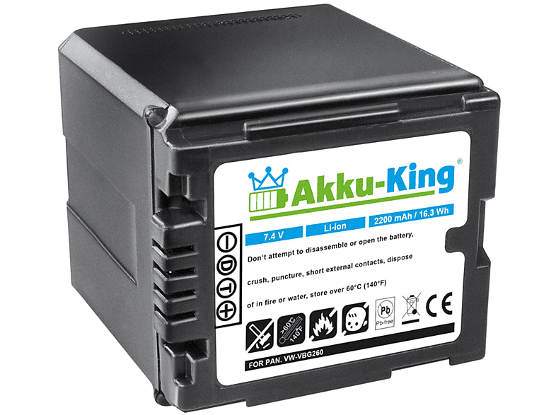 AKKU-KING Akku kompatibel mit Panasonic VW-VBG260 Li-Ion Kamera-Akku, 7.4 Volt, 2200mAh