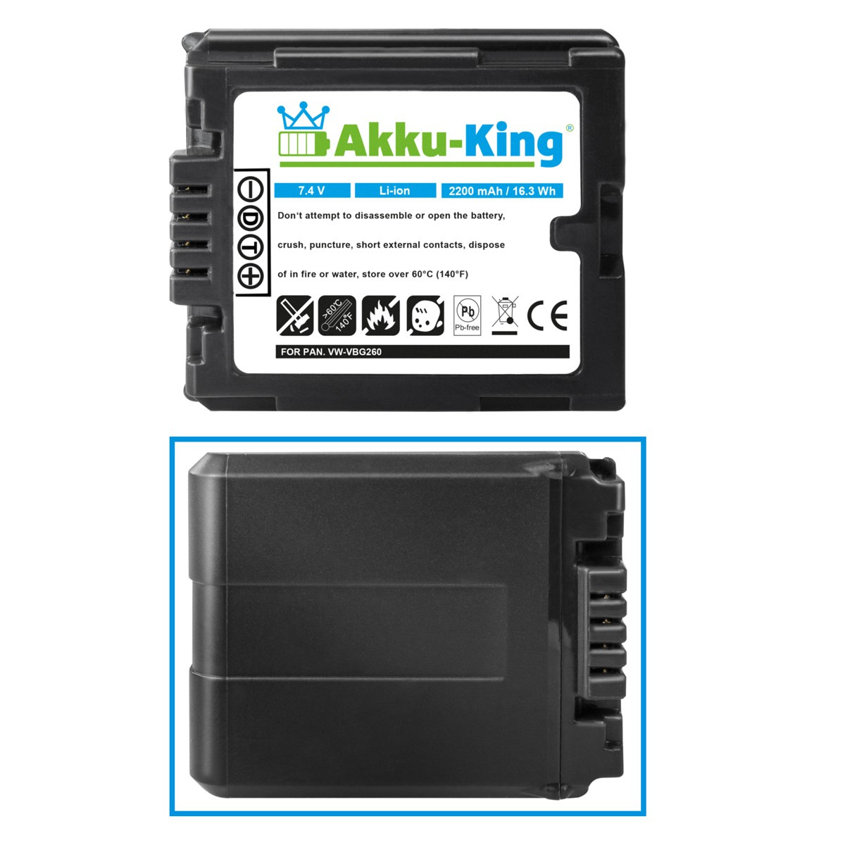 AKKU-KING Akku kompatibel mit Kamera-Akku, VW-VBG260 Panasonic Volt, Li-Ion 2200mAh 7.4