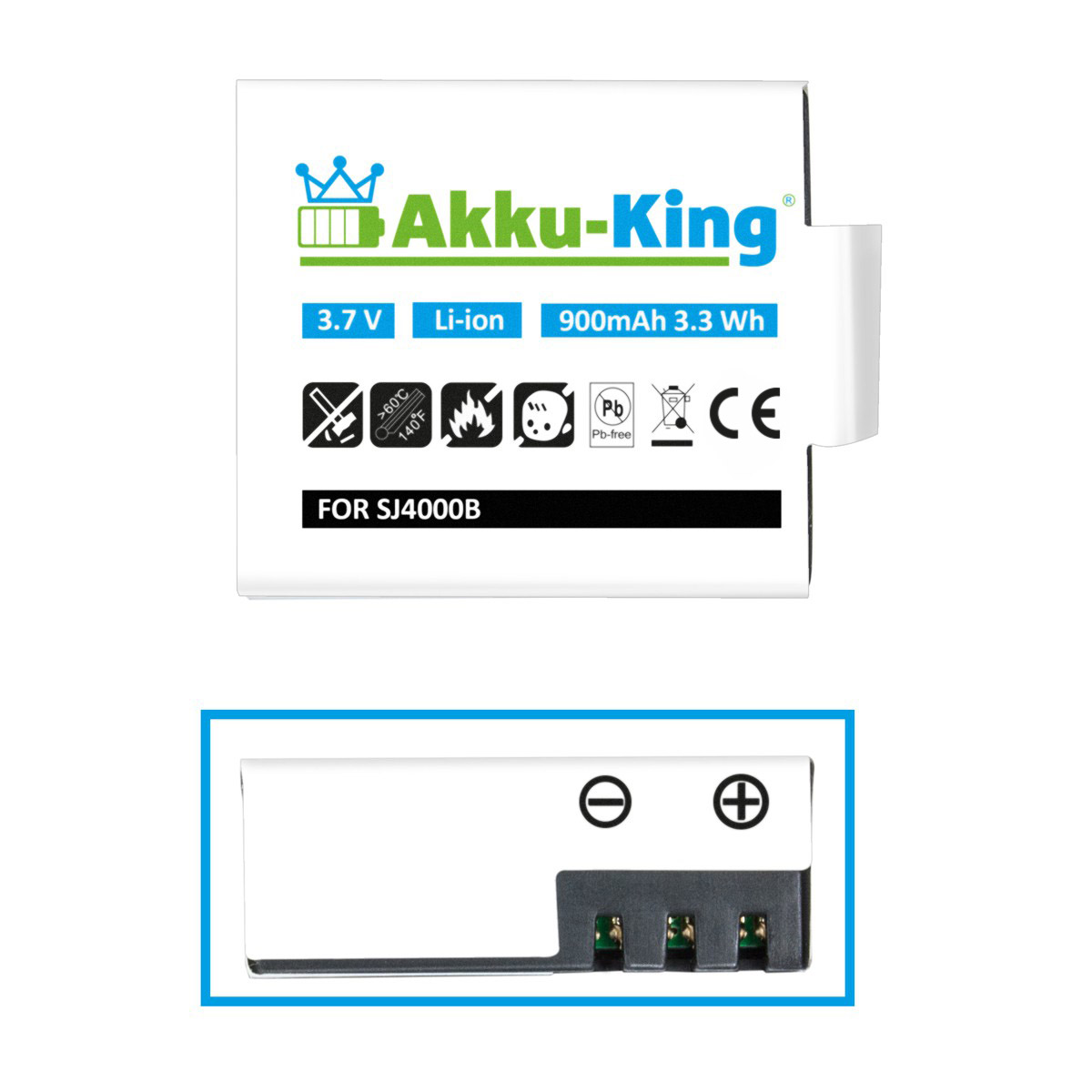 mit AKKU-KING Volt, 900mAh kompatibel Li-Ion SJ4000 Akku 3.7 SJCAM Kamera-Akku,