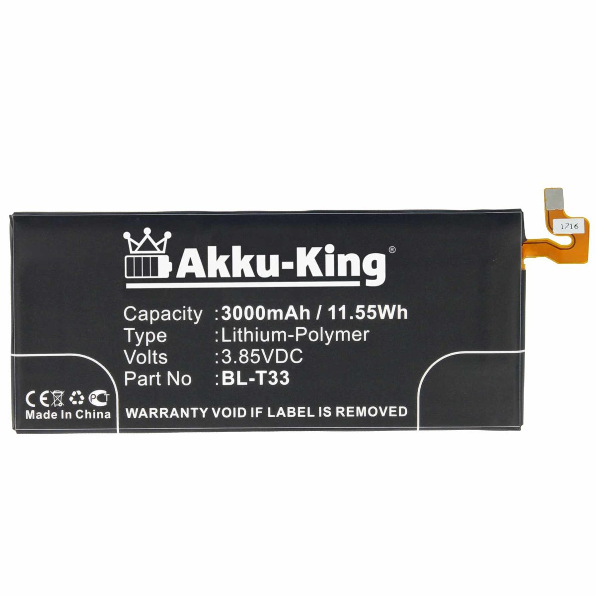 AKKU-KING Akku kompatibel mit BL-T33 3000mAh Handy-Akku, Li-Polymer LG 3.85 Volt