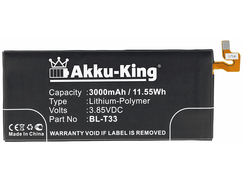 Li-Polymer kompatibel AKKU-KING mit 3000mAh Akku Handy-Akku, LG 3.85 Volt, BL-T33