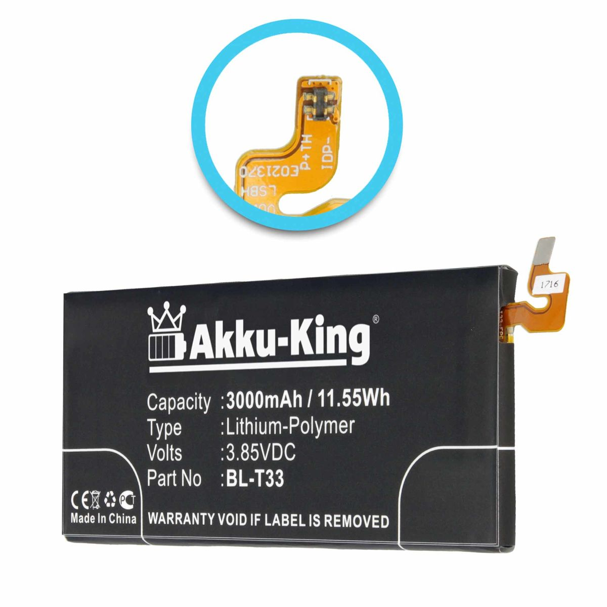 AKKU-KING Akku kompatibel mit Volt, Handy-Akku, Li-Polymer 3000mAh BL-T33 LG 3.85