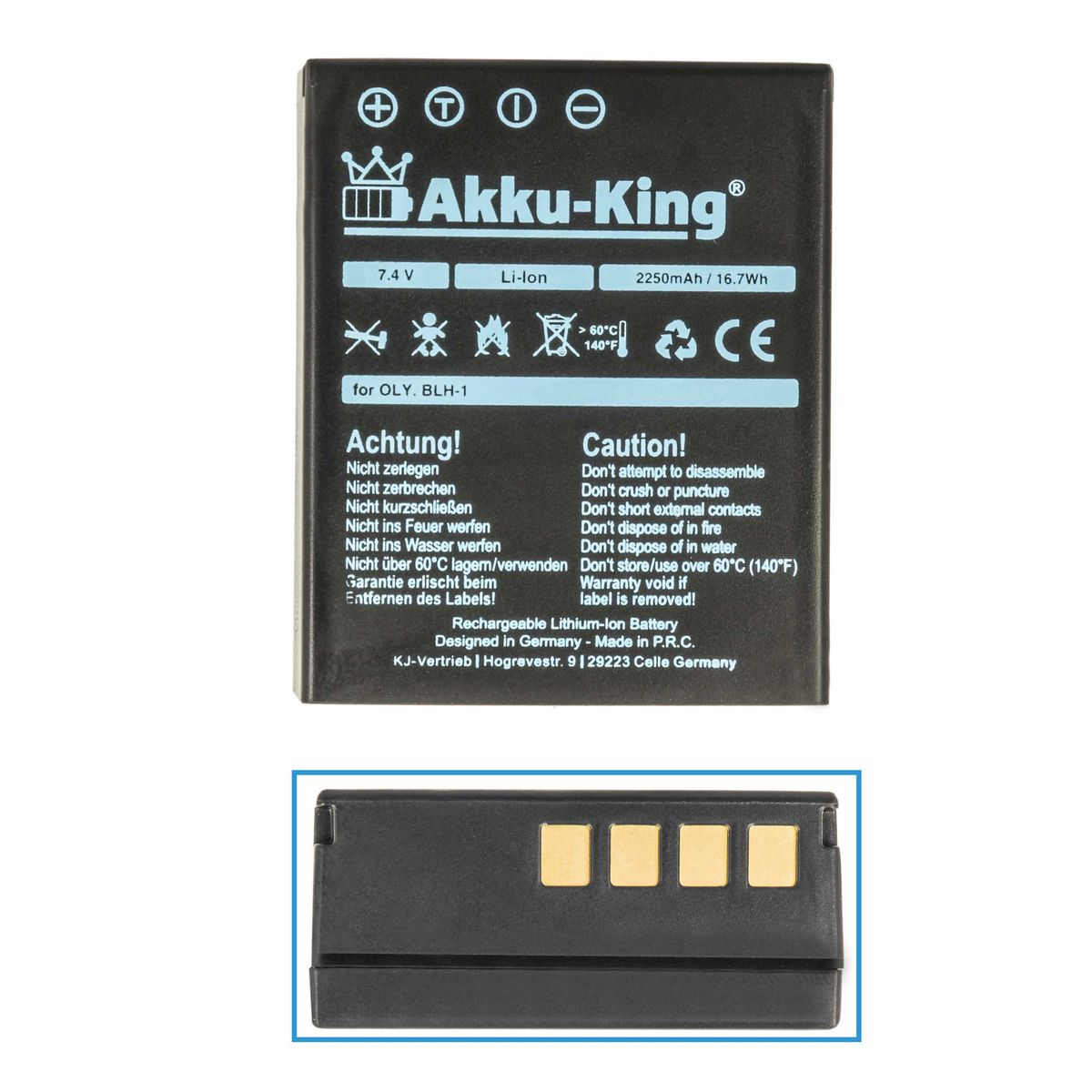 AKKU-KING Akku kompatibel 7.4 Kamera-Akku, Olympus Volt, Li-Ion BLH-1 mit 2250mAh