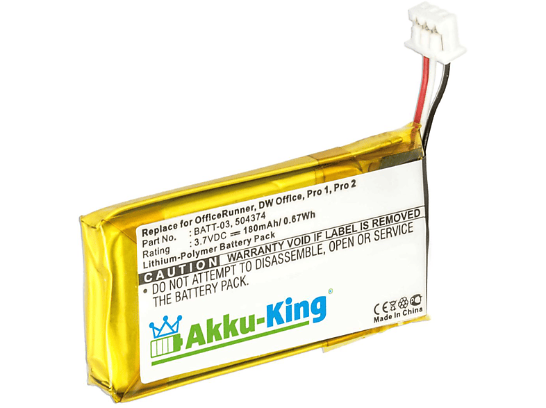 AKKU-KING Akku kompatibel mit Sennheiser 504374 Li-Polymer Geräte-Akku, 3.7 Volt, 180mAh