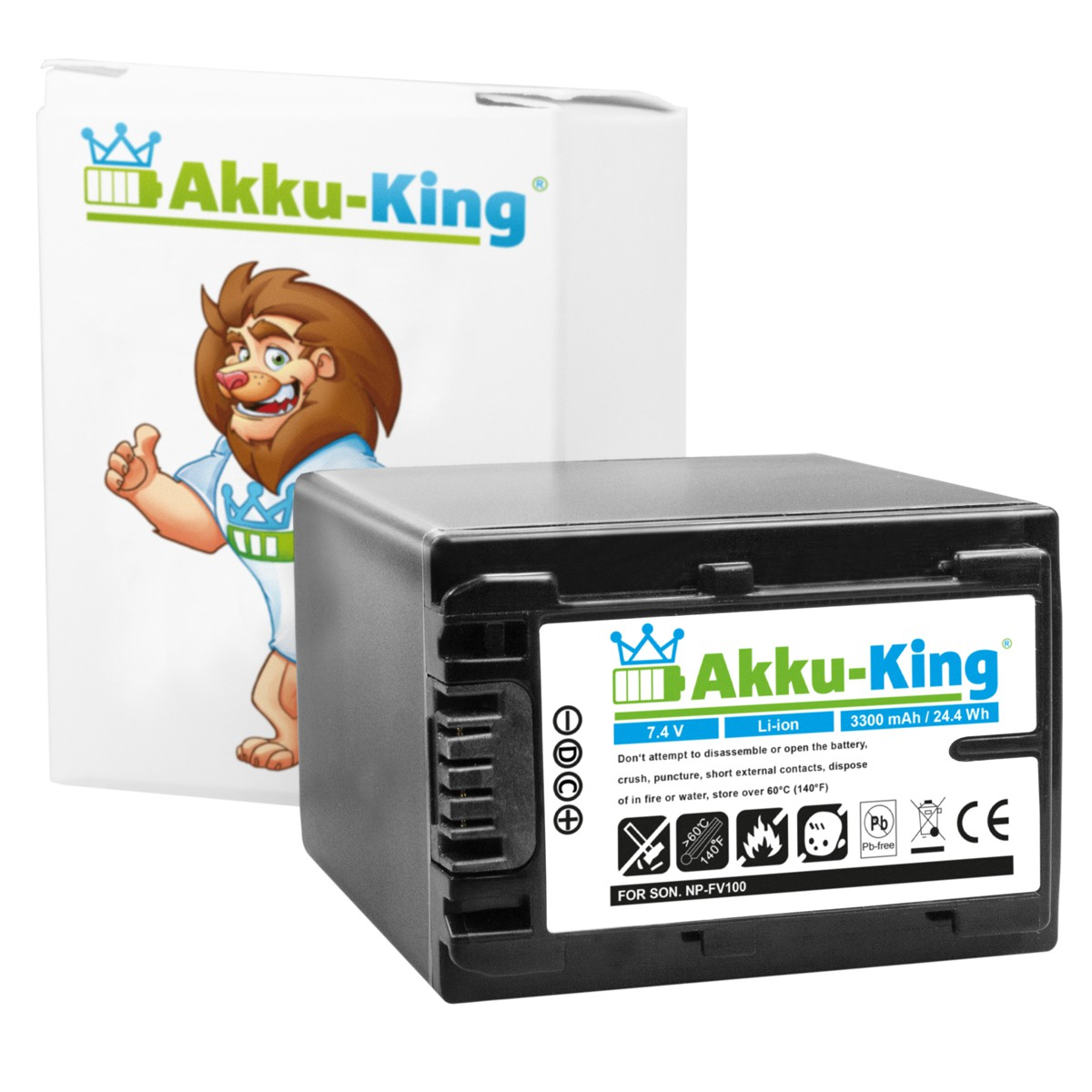 AKKU-KING Akku kompatibel mit Sony Li-Ion 3300mAh Volt, NP-FV100 7.4 Kamera-Akku