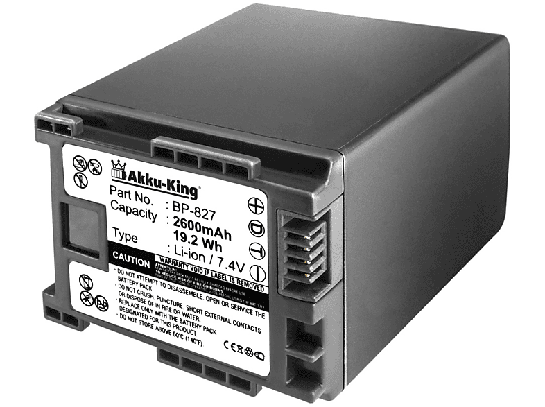 Canon Kamera-Akku, Li-Ion AKKU-KING kompatibel BP-827 mit 2600mAh Volt, Akku 7.4