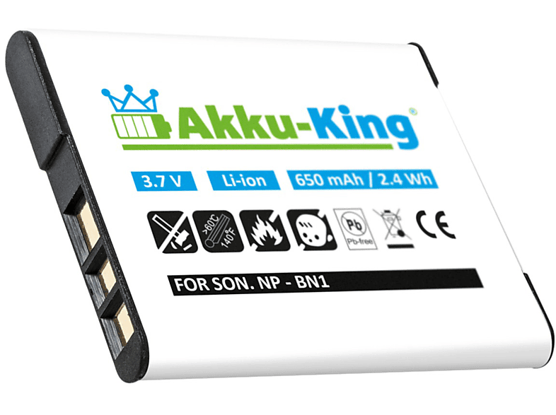 AKKU-KING Akku kompatibel mit Sony NP-BN1 Li-Ion Kamera-Akku, 3.7 Volt, 650mAh