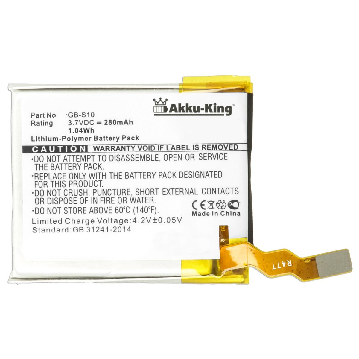 AKKU-KING Akku kompatibel 280mAh GB-S10 Smartwatch-Akku, Volt, Sony 3.7 Li-Polymer mit