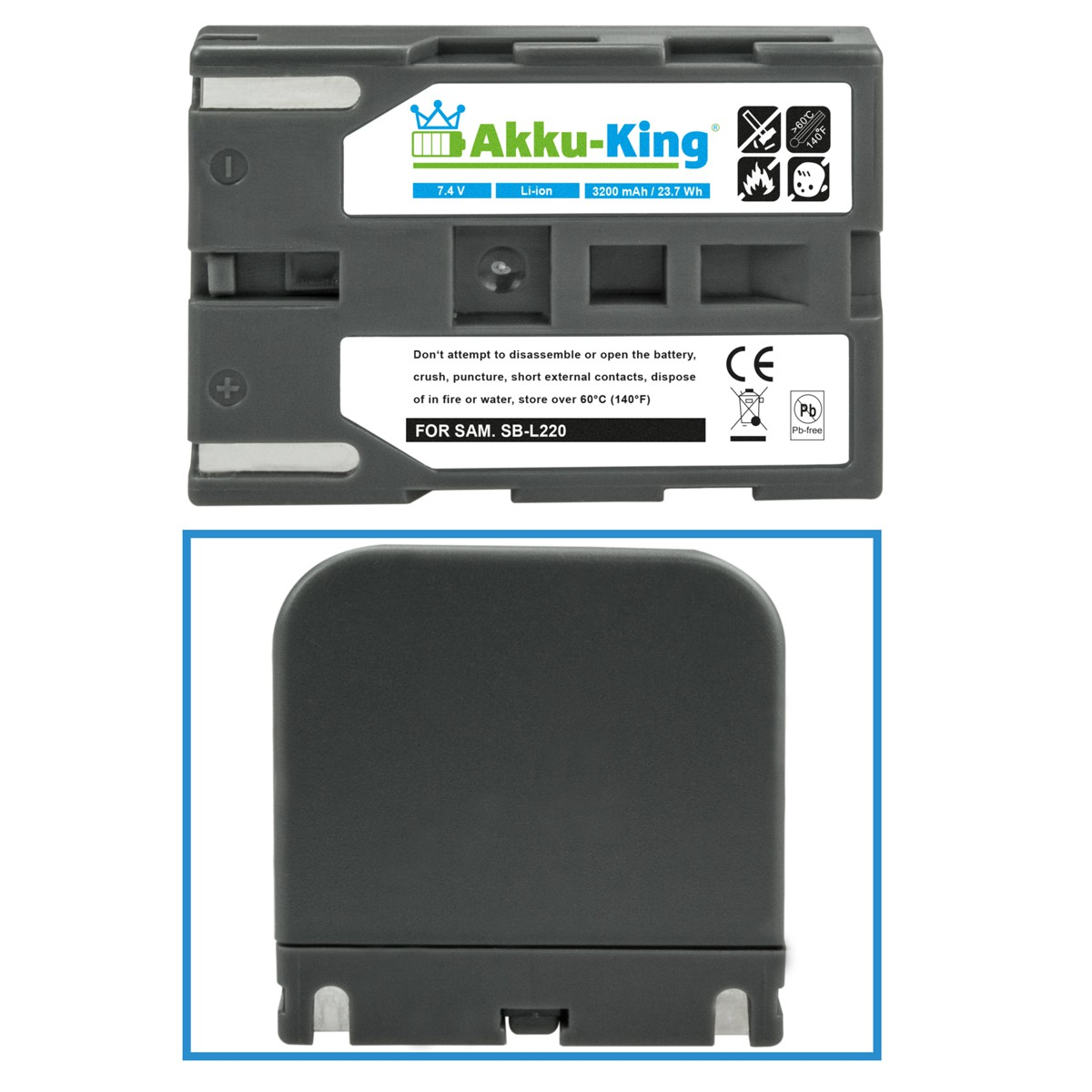 AKKU-KING Akku kompatibel Samsung SB-L220 7.4 3200mAh Volt, Kamera-Akku, Li-Ion mit