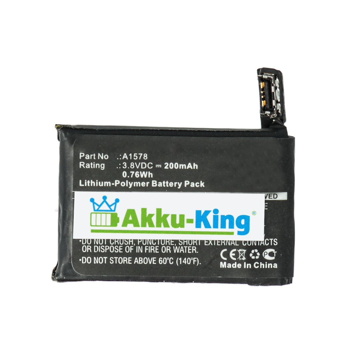 Apple Akku Li-Polymer 3.8 A1578 kompatibel mit 200mAh Volt, Smartwatch-Akku, AKKU-KING