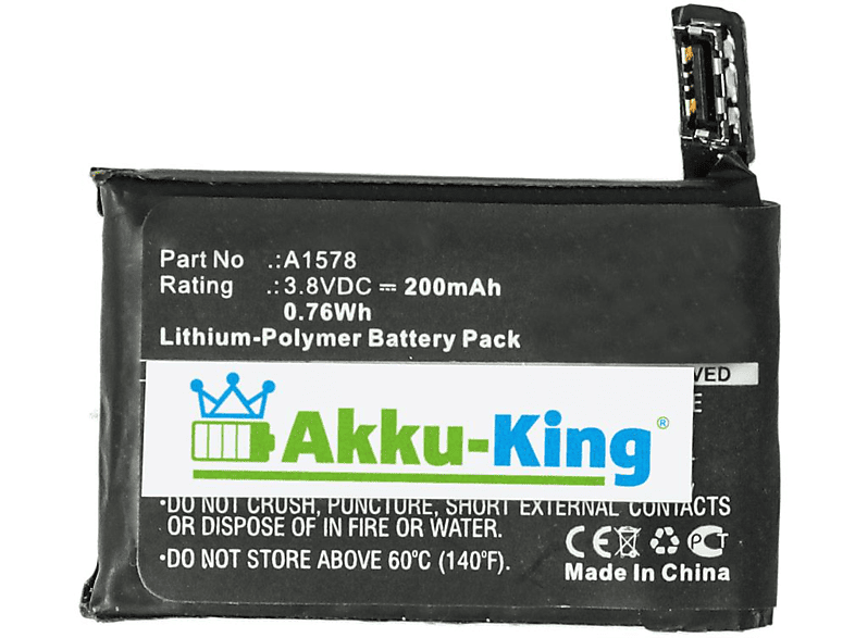 AKKU-KING Akku kompatibel mit Apple A1578 Li-Polymer Smartwatch-Akku, 3.8 Volt, 200mAh