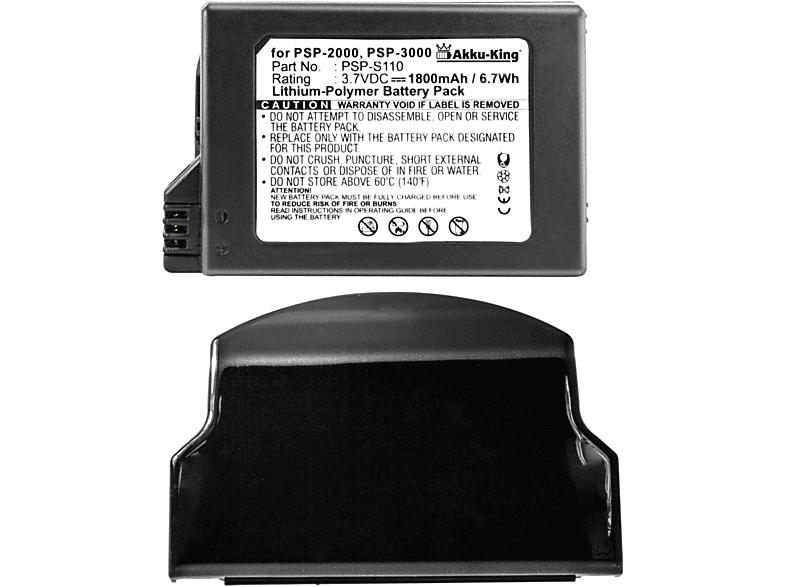 kompatibel PSP-S110 Li-Polymer Akku Geräte-Akku, Volt, AKKU-KING 1800mAh mit Sony 3.7