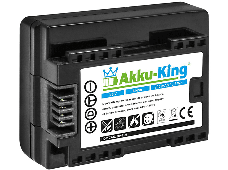 AKKU-KING Akku kompatibel mit Canon BP-709 Li-Ion Kamera-Akku, 3.6 Volt, 900mAh