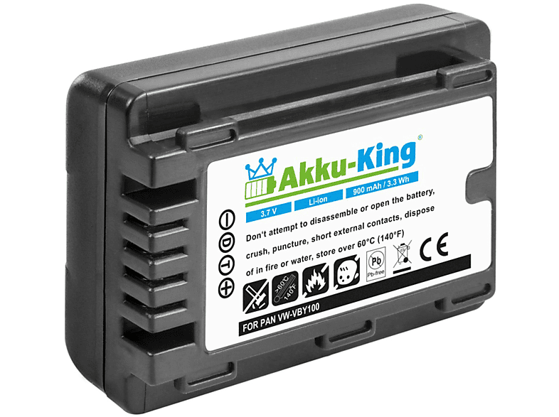 Akku Li-Ion 900mAh mit 3.7 kompatibel VW-VBY100 AKKU-KING Volt, Kamera-Akku, Panasonic