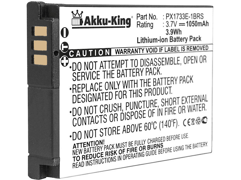 AKKU-KING Akku kompatibel mit Toshiba PX1733E-1BRS Li-Ion Kamera-Akku, 3.7 Volt, 1050mAh